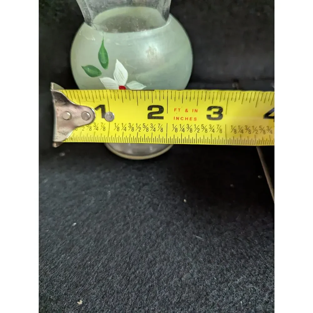 Vintage Frosted Green Hand-Painted Miniature Vases with Silver-Tone Bases - Pair - Picture 7 of 8